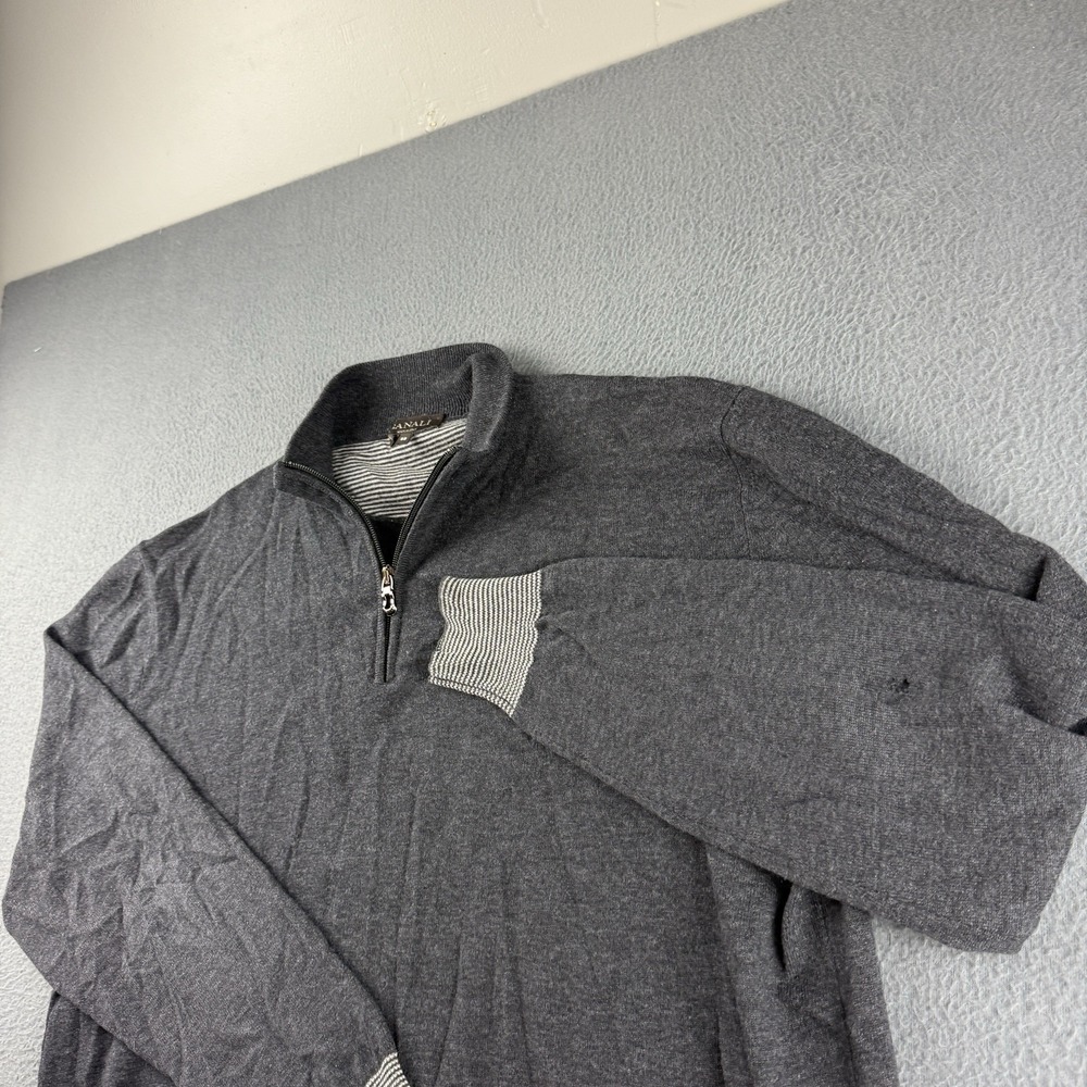 Canali Sweater Men's 58 Gray 100% Virgin Wool 1/4 Zip Mock Neck Pullover Italy*